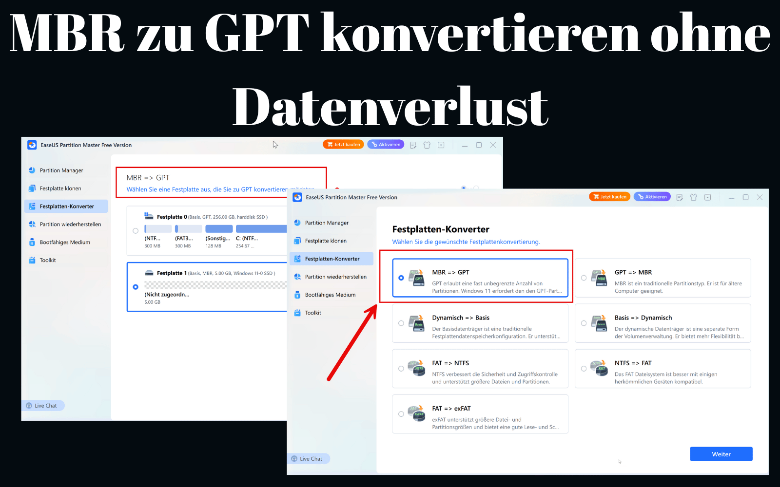 MBR zu GPT konvertieren ohne Datenverlust