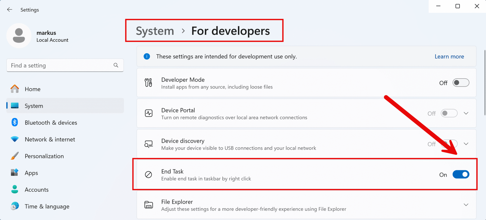 So aktivierst du die „Task beenden“-Schaltfläche in der Taskleiste unter Windows 11 13 Windows 11 Task beenden - Developers Settings