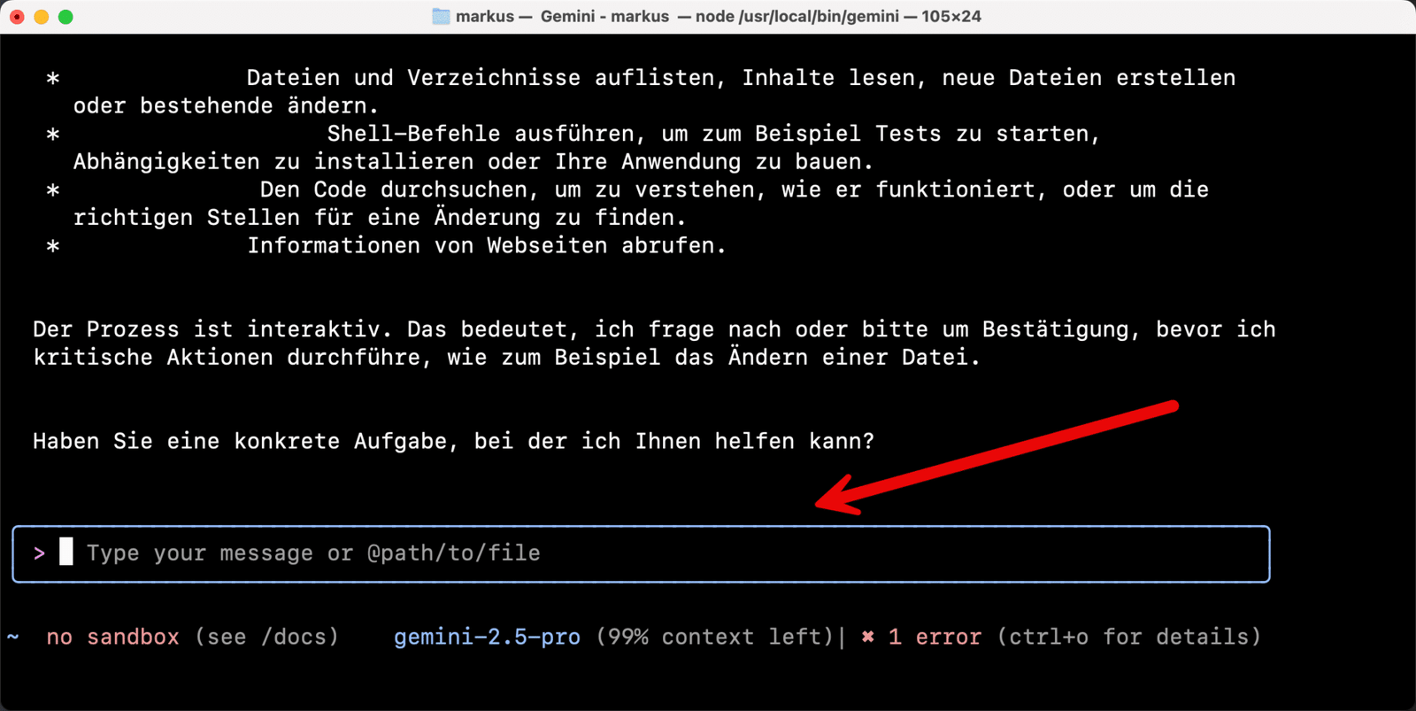Was ist die Gemini CLI – und wie kannst du sie als IT-Administrator nutzen? 14 Gemini cli - Eingabe von Prompts