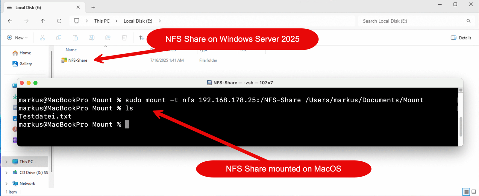 NFS Windows Server einrichten – Anleitung für Windows Server 2025 20 NFS Freigabe unter macOS einbinden