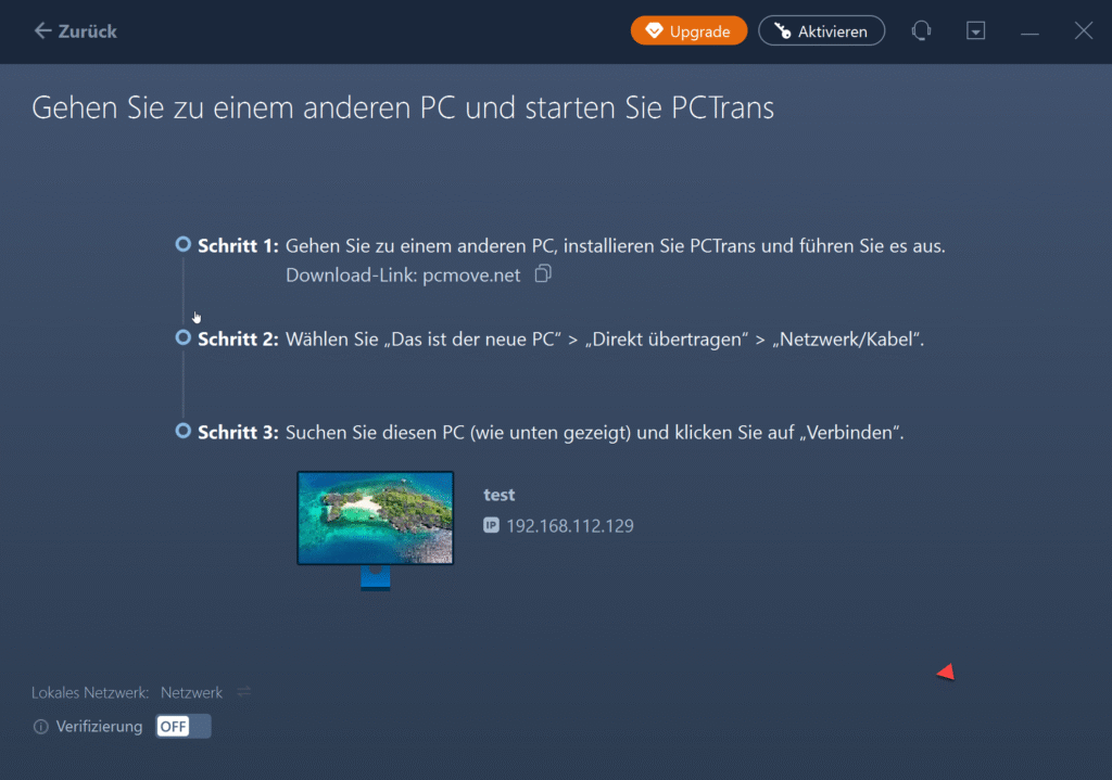 EaseUS Todo PCTrans Free – Einfache Daten- und Programmübertragung für den Umstieg nach dem Windows 10-Supportende 6 EaseUS Todo PCTrans Free - Konfiguration am anderen PC