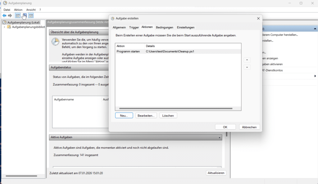 Automatische Löschung nach X Tagen – so geht es mit der PowerShell. 12 Automatische Löschung nach X Tagen per Aufgabenplanung